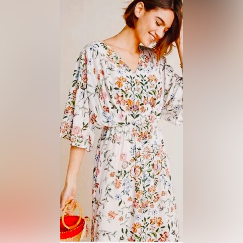 Anthropologie | LAIA Dolman Sleeve Floral Botanical Dress ZB6